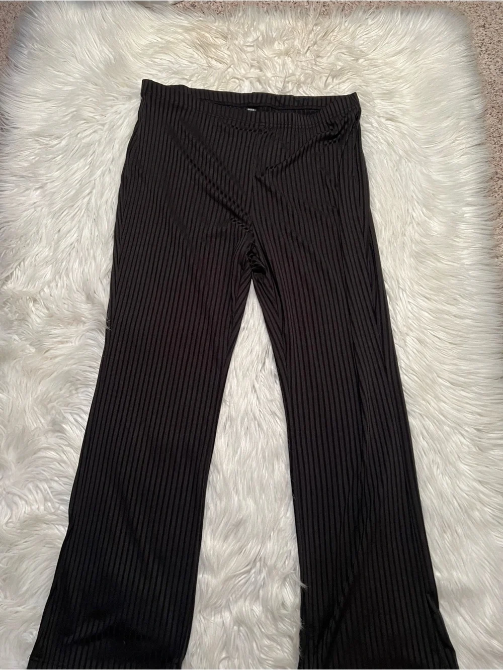 Shein Curve Women's Plus Size 2XL EZWear Ribbed Flared Bell Bottom Pants Black